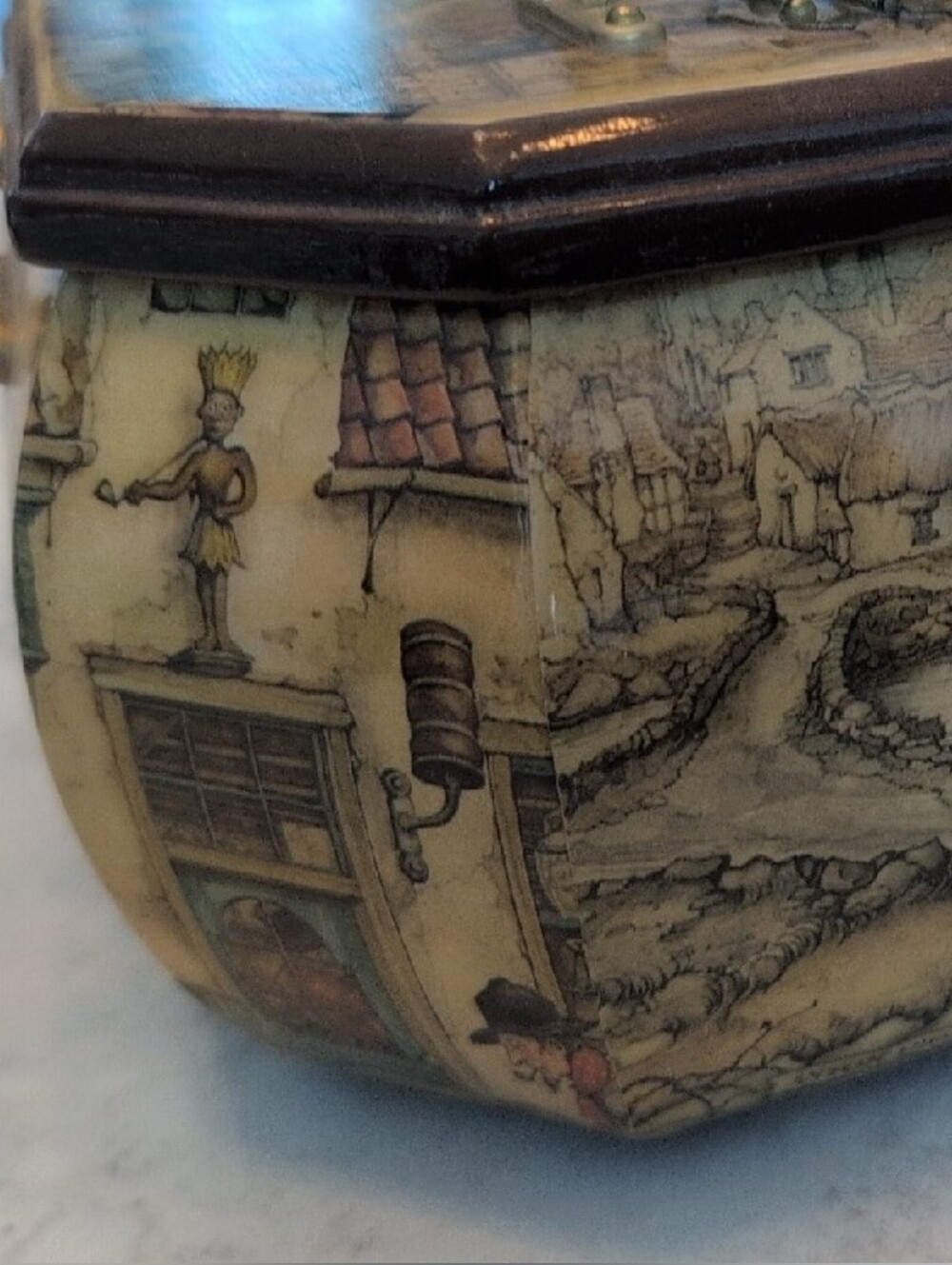 Vintage Anton Pieck Wood & Decoupage Jewelry Box Handbag - Picture 8 of 16